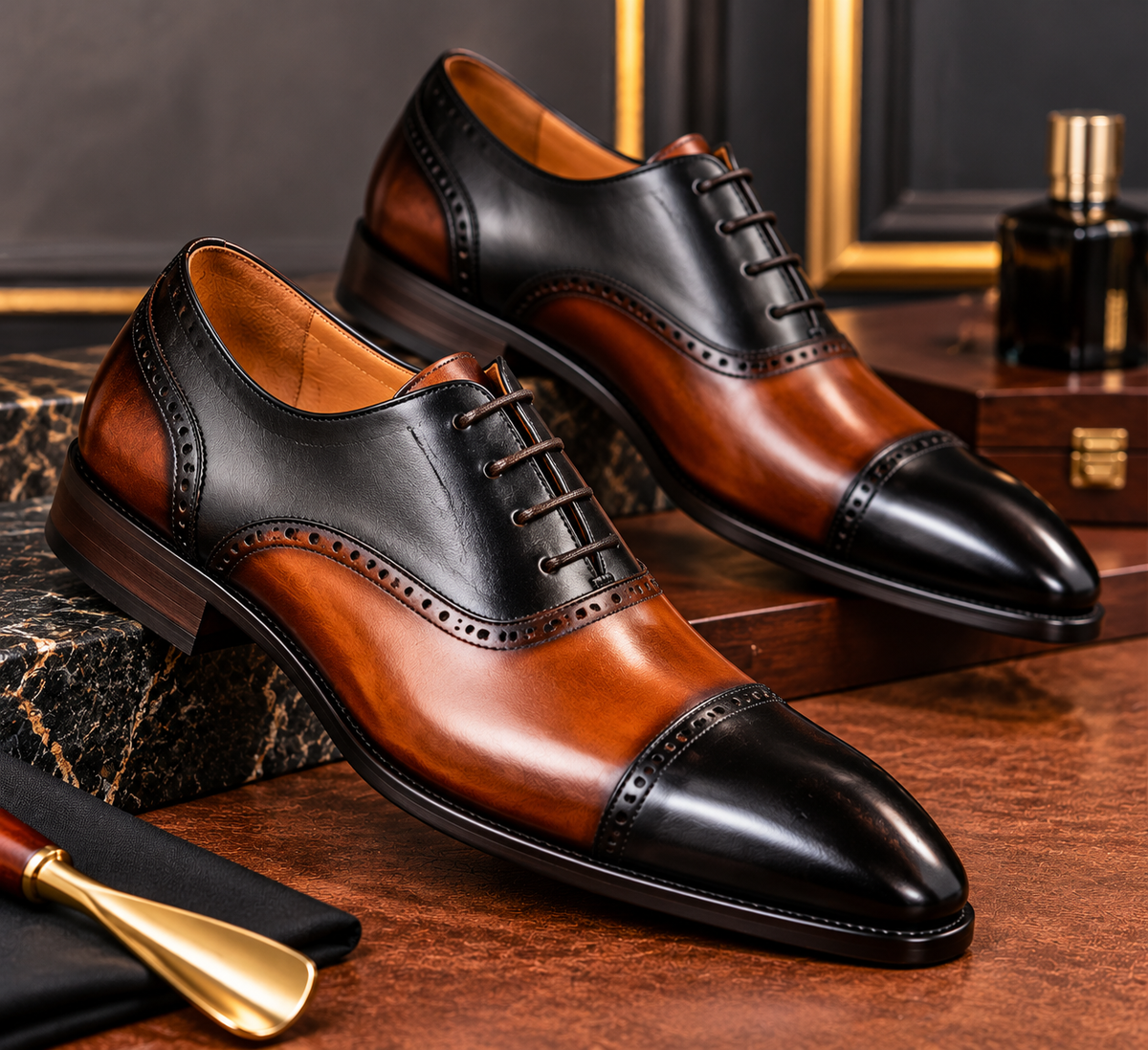 Baroque – Two-Tone Black & Cognac Oxford