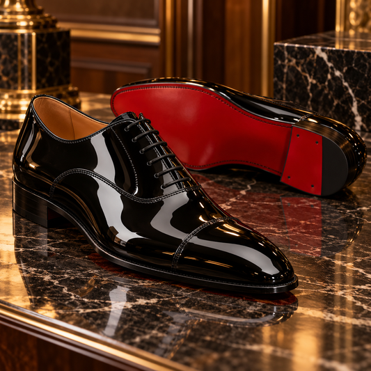 CpaBossAffiliate Red Sole Patent Leather Oxford Shoes: Glossy Black Dress Shoes