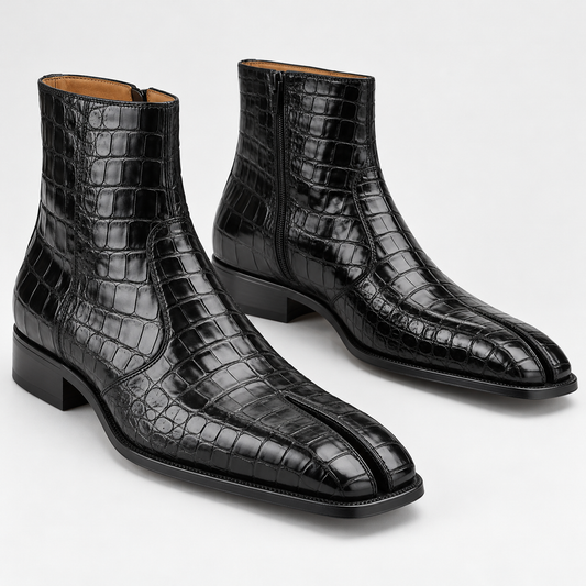 Mezlan Crocodile Split-Toe Boots # 50230 - Black