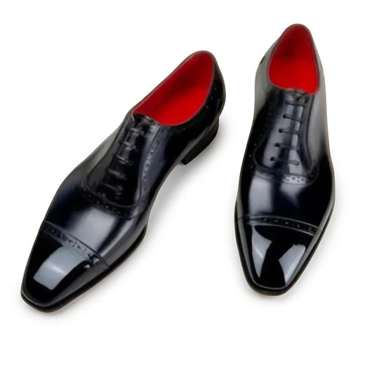Handmade Black Leather style,s oxford Lace Up Office wear Wedding, Red Sole