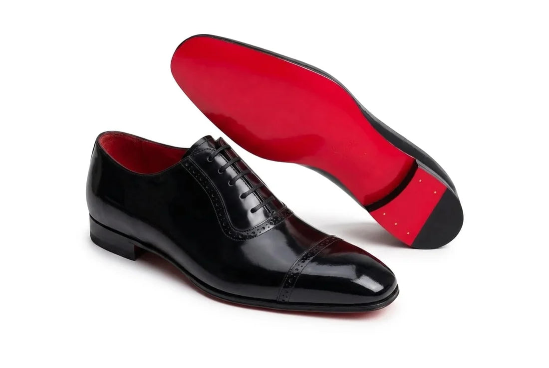 Handmade Black Leather style,s oxford Lace Up Office wear Wedding, Red Sole