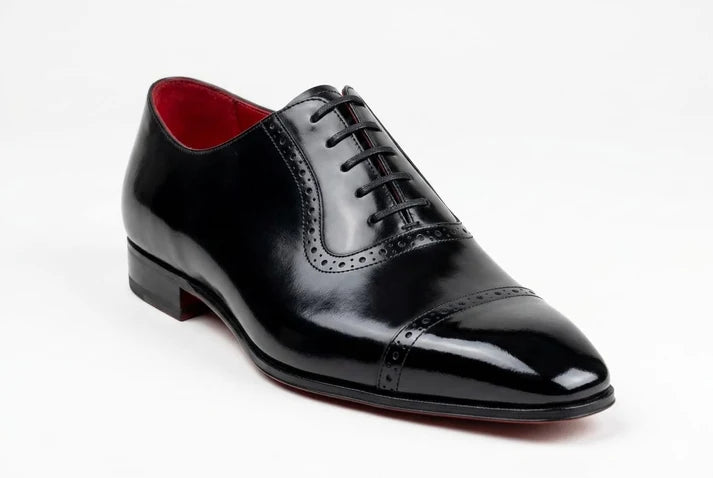 Handmade Black Leather style,s oxford Lace Up Office wear Wedding, Red Sole