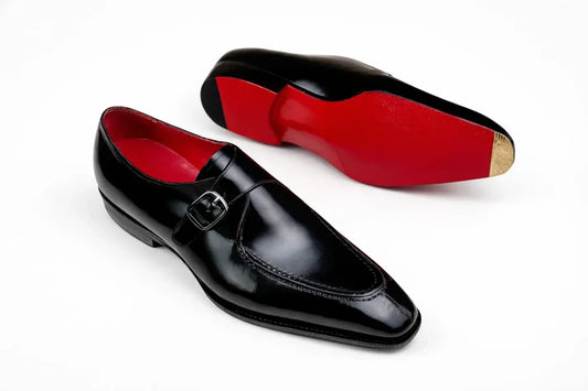 CpaBossAffiliate Men's Black Leather Monk Strap Dress Shoes — Red Sole