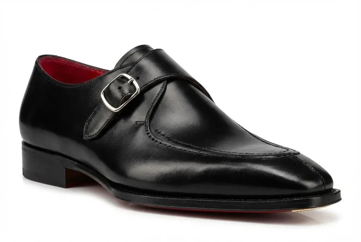 CpaBossAffiliate Men's Black Leather Monk Strap Dress Shoes — Red Sole