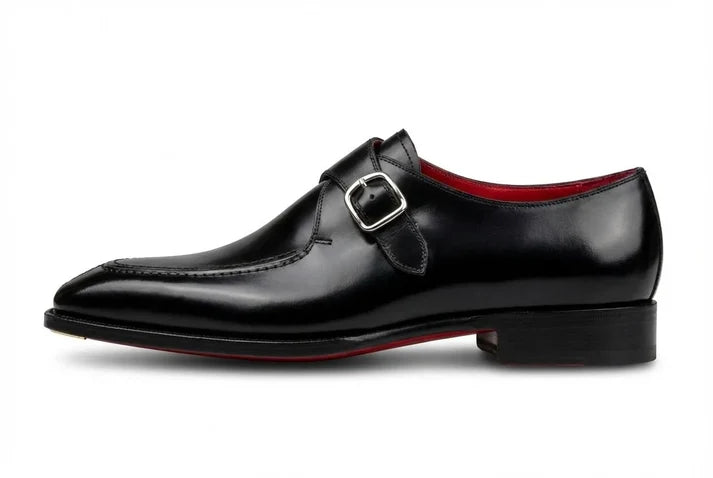 CpaBossAffiliate Men's Black Leather Monk Strap Dress Shoes — Red Sole